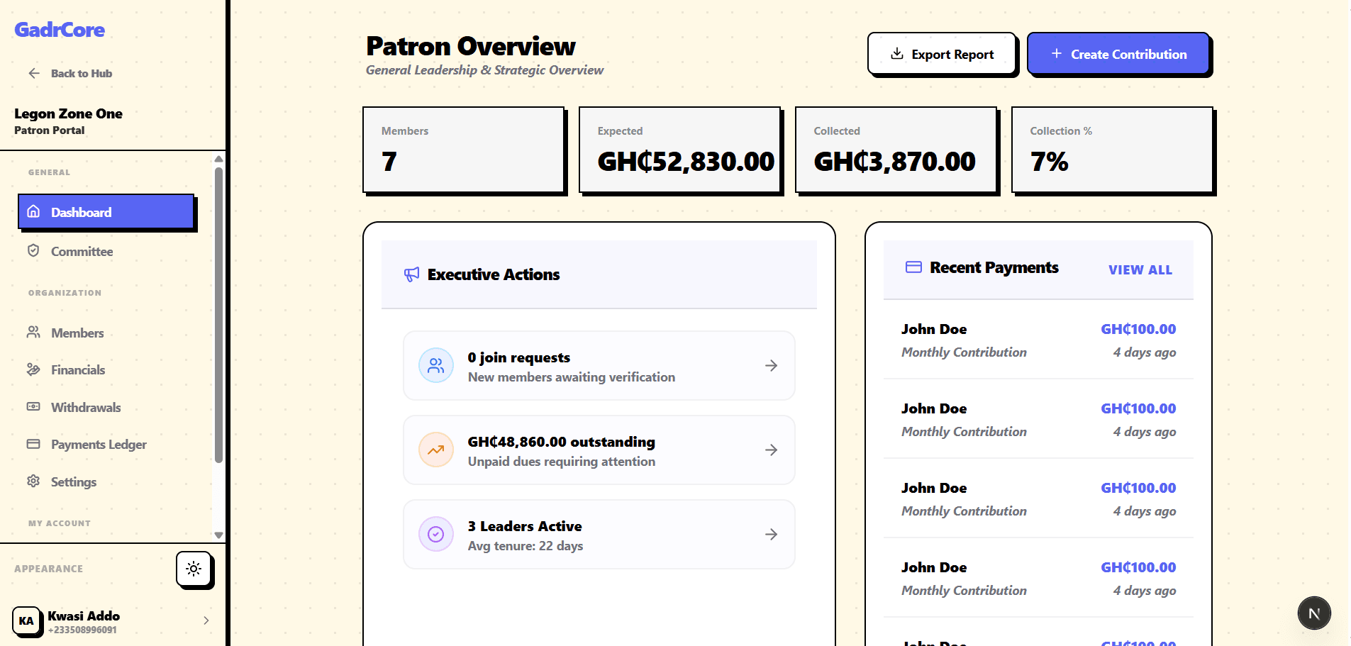 GadrCore Dashboard Preview